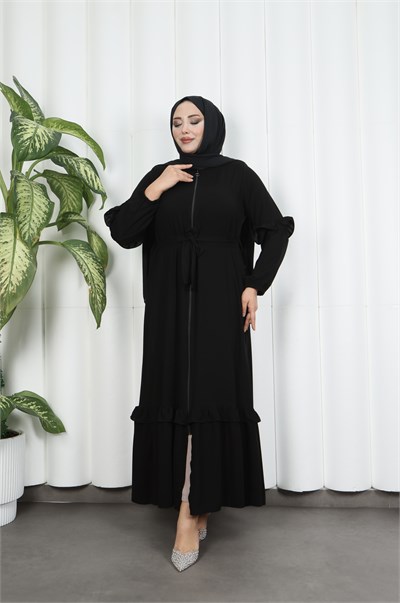 Eteği Ve Kolu  Fırfırlı Ferace Siyah  HNT7129