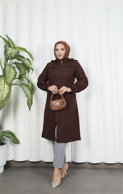 Fermuarlı Kapitone  Uzun Kap ACI KAHVE  HNT8581