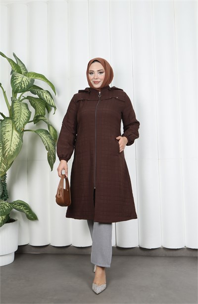 Fermuarlı Kapitone  Uzun Kap ACI KAHVE  HNT8581