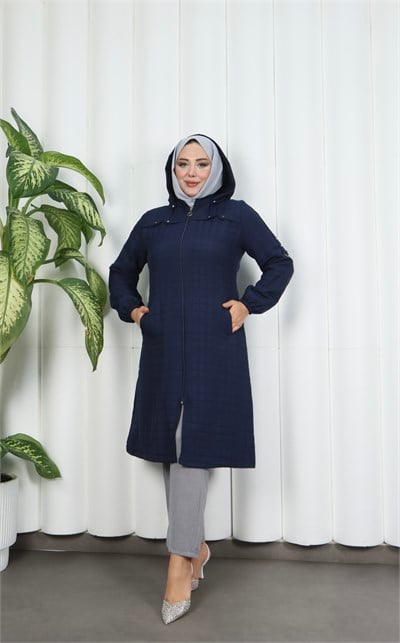 Fermuarlı Kapitone  Uzun Kap LACİVERT HNT8581
