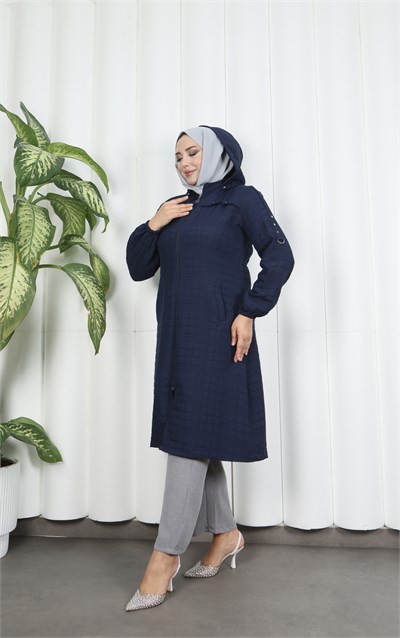 Fermuarlı Kapitone  Uzun Kap LACİVERT HNT8581