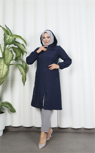 Fermuarlı Kapitone  Uzun Kap LACİVERT HNT8581