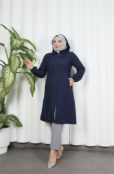 Fermuarlı Kapitone  Uzun Kap LACİVERT HNT8581