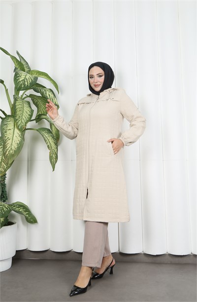 Fermuarlı Kapitone  Uzun Kap TAŞ HNT8581