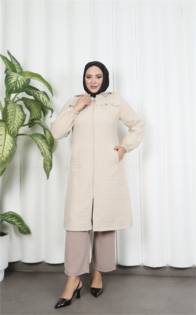 Fermuarlı Kapitone  Uzun Kap TAŞ HNT8581