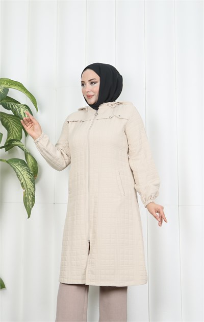 Fermuarlı Kapitone  Uzun Kap TAŞ HNT8581