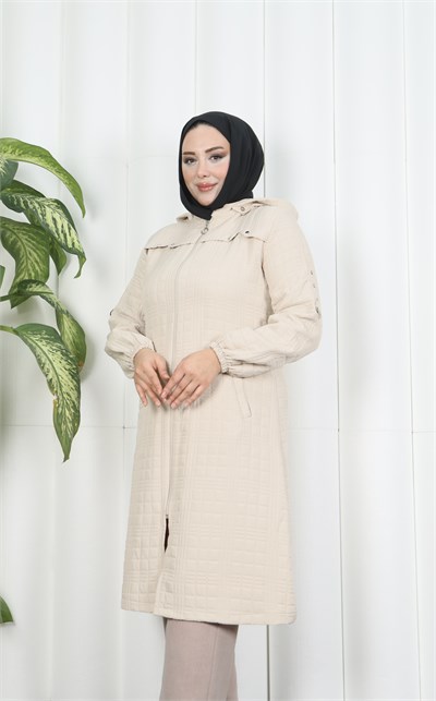 Fermuarlı Kapitone  Uzun Kap TAŞ HNT8581