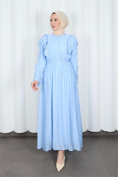 Fırfır Dantelli  Modal Astarlı Tül Elbise Bebe Mavisi  HNT8618