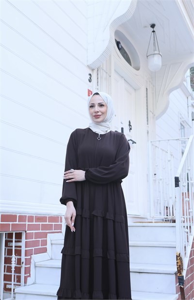 Kat Kat Volan Detaylı Ferace Kahverengi   HNT7135