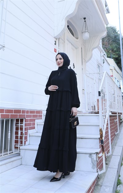 Kat Kat Volan Detaylı Ferace Siyah HNT7135