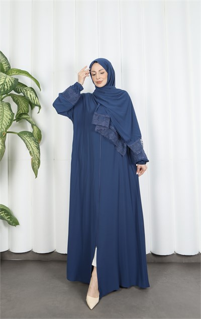 Kendinden  Şallı Fermuarlı  Namaz Elbise  İndigo HNT7068