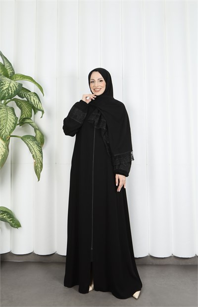 Kendinden Şallı Fermuarlı Namaz Elbise Siyah HNT7068