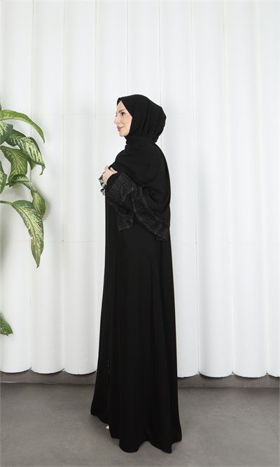 Kendinden Şallı Fermuarlı Namaz Elbise Siyah HNT7068