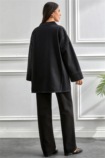 Kimono Kesim Ceket | Bağlamalı Cepli Oversize Model