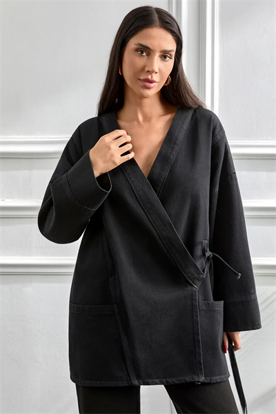 Kimono Kesim Ceket | Bağlamalı Cepli Oversize Model