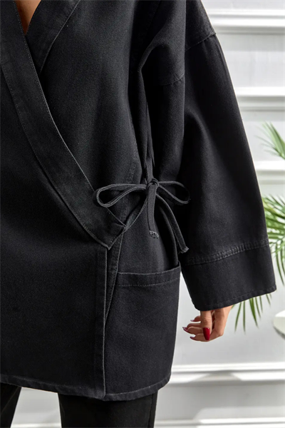 Kimono Kesim Ceket | Bağlamalı Cepli Oversize Model