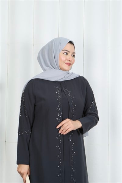 Kolları Taşlı Büyük Beden İkili Takım  Anne Takımı  Gri   HNT7097