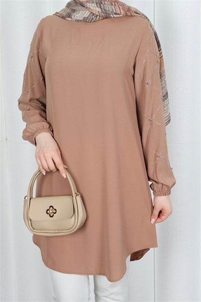 Kolu Taş Detaylı Tunik Taba  HNT7518