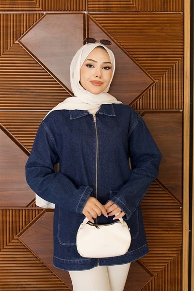 Kot Ceket | Koyu Cepli Fermuarlı Oversize Günlük Stil