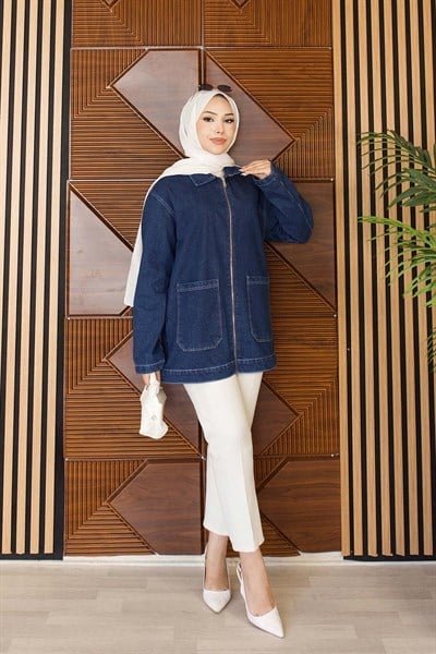 Kot Ceket | Koyu Cepli Fermuarlı Oversize Günlük Stil
