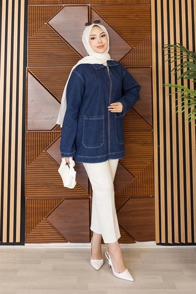 Kot Ceket | Koyu Cepli Fermuarlı Oversize Günlük Stil