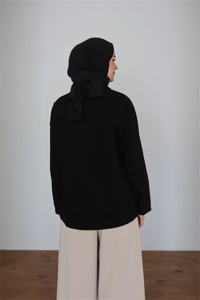 Kot Ceket | Siyah Cepli Fermuarlı Oversize Günlük Stil