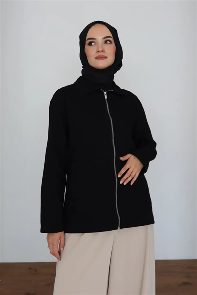 Kot Ceket | Siyah Cepli Fermuarlı Oversize Günlük Stil