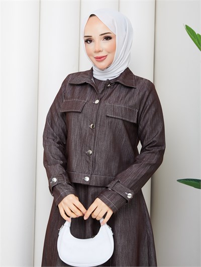 Tansel Kot Ceketi Düğmeli Jile Elbise Kahve  HNT85971