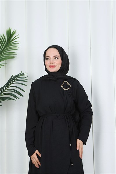 Toka Detaylı Bağlamalı Ayrobin Elbise Siyah  HNT85921