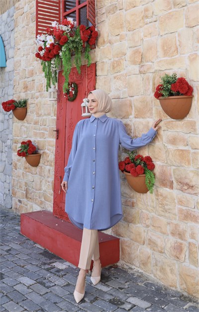 Uzun Düğmeli Tunik  Mavi  HNT8533