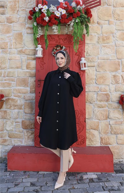 Uzun Düğmeli Tunik Siyah HNT8533