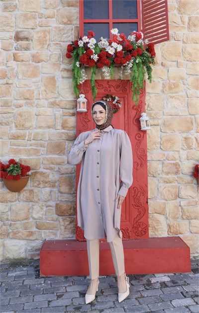 Uzun Düğmeli Tunik Vizon HNT8533