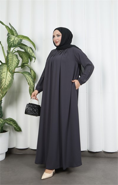 Yakadan Pileli Yarım Mevlana Ferace GRİ  HNT7063