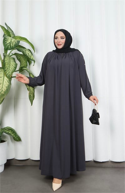 Yakadan Pileli Yarım Mevlana Ferace GRİ  HNT7063