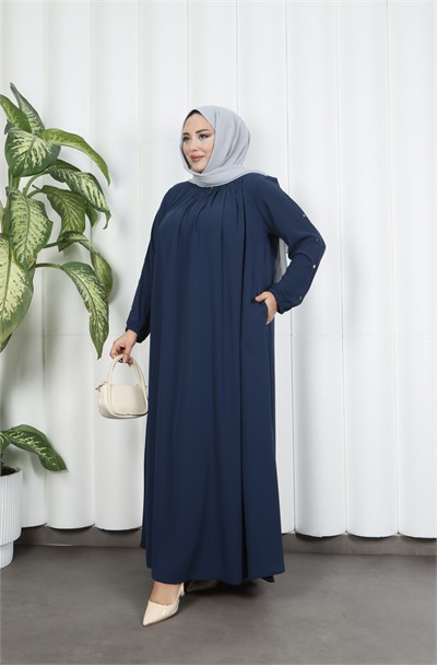 Yakadan Pileli Yarım Mevlana Ferace Lacivert  HNT7063
