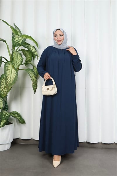 Yakadan Pileli Yarım Mevlana Ferace Lacivert  HNT7063