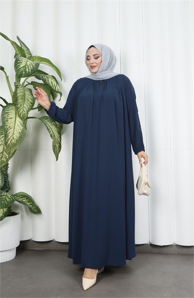 Yakadan Pileli Yarım Mevlana Ferace Lacivert  HNT7063