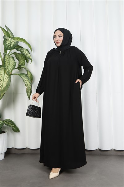 Yakadan Pileli Yarım Mevlana Ferace Siyah HNT7063