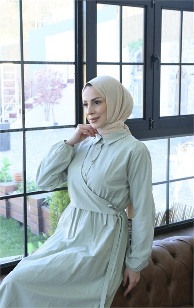 Yandan Bağlamalı  Tesettür Elbise Mint HNT010
