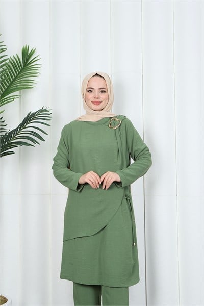 Yandan Tokalı Pantolonlu Ayrobin Takım Haki  HNT8591