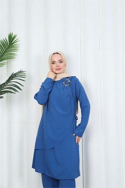 Yandan Tokalı Pantolonlu Ayrobin Takım İndigo  HNT8591
