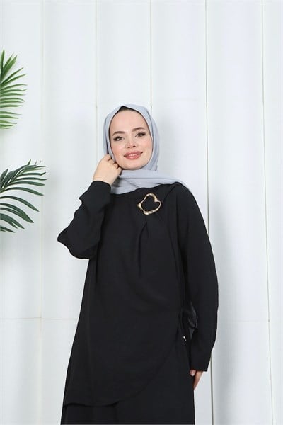 Yandan Tokalı Pantolonlu Ayrobin Takım Siyah   HNT8591