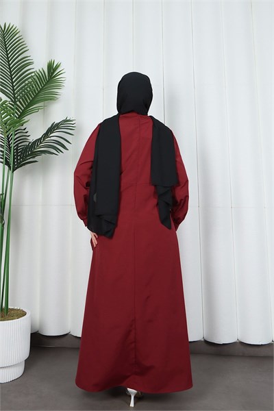 Yandan Tokalı Terikoton Elbise Bordo  HNT0329
