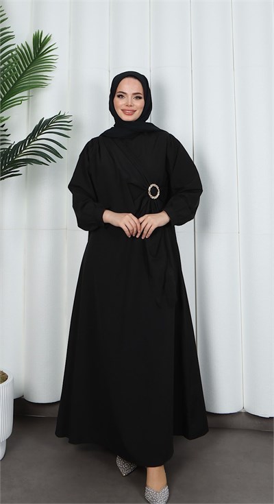 Yandan Tokalı Terikoton Elbise Siyah HNT0329