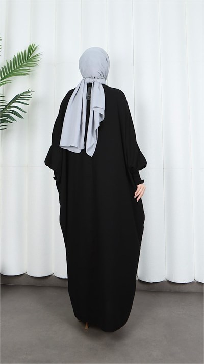 Yarasa Kol  Leopar Taşlı Elbise Siyah HNT8526