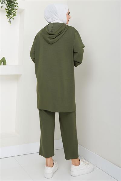 Arma Detaylı Kapüşonlu İkili Takım Haki HM2654