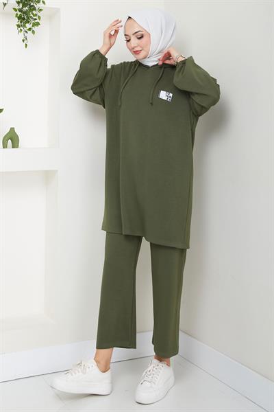 Arma Detaylı Kapüşonlu İkili Takım Haki HM2654