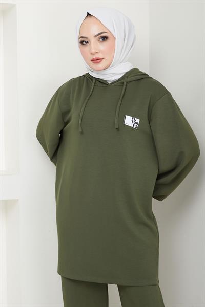 Arma Detaylı Kapüşonlu İkili Takım Haki HM2654