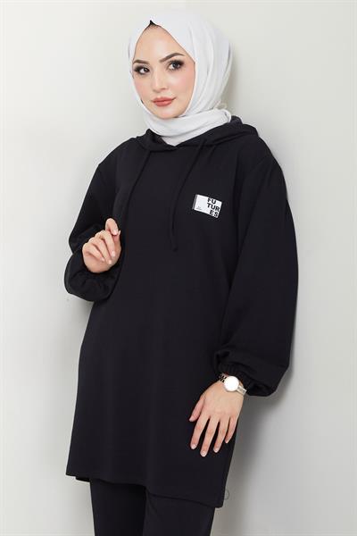Arma Detaylı Kapüşonlu İkili Takım Siyah HM2654