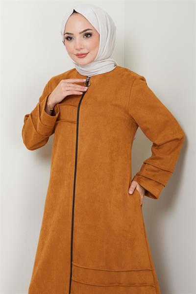 Asimetrik Nervür Detaylı Süet Ferace Taba HM2545